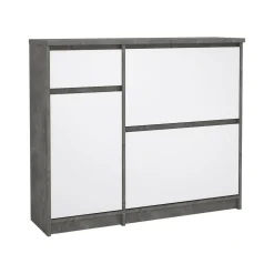 Scarpiere > Dmora Scarpiera 3 ante e 1 cassetto cemento e bianca lucida 108x92h cm - Todd Bianco Lucido, Grigio Cemento