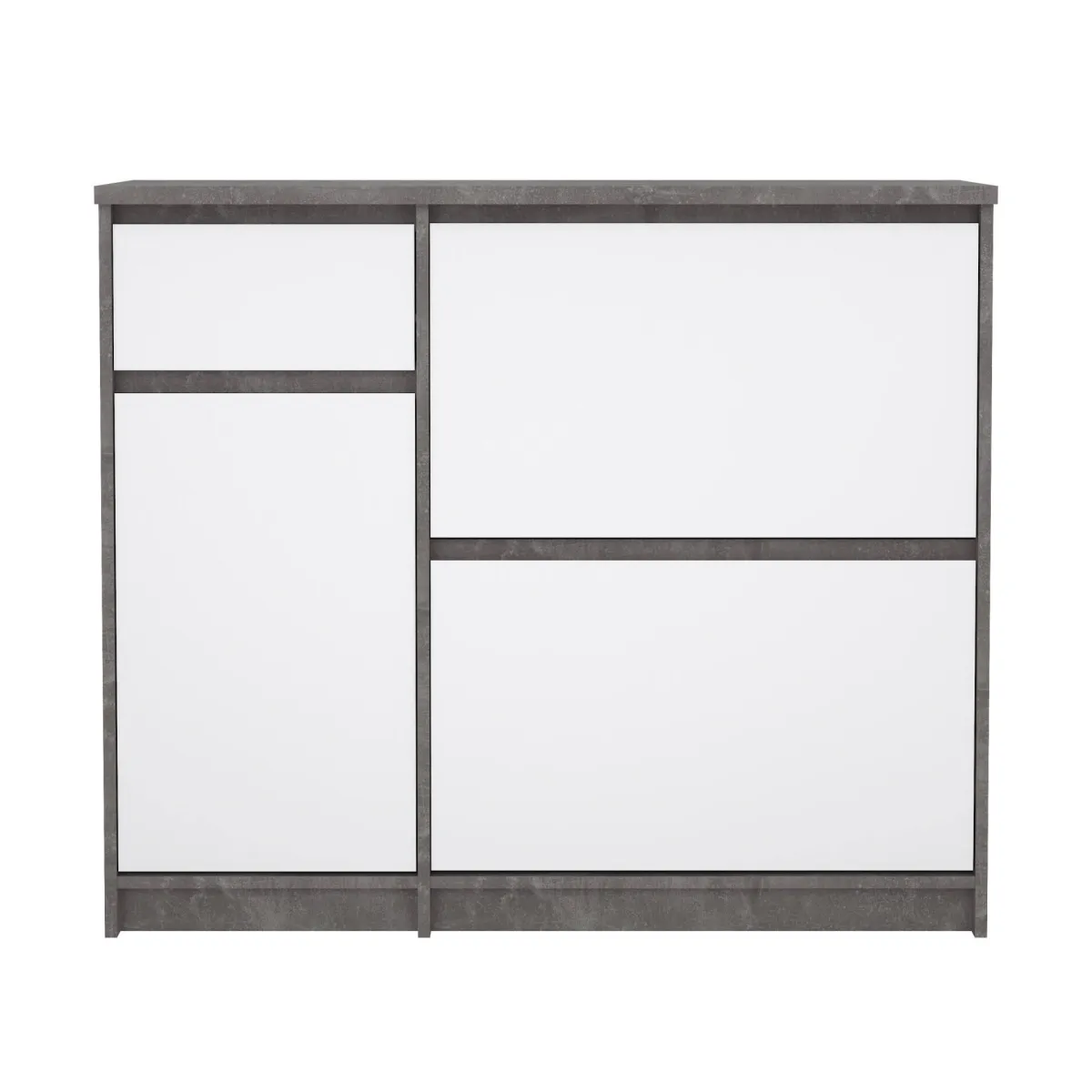 Scarpiere > Dmora Scarpiera 3 ante e 1 cassetto cemento e bianca lucida 108x92h cm - Todd Bianco Lucido, Grigio Cemento