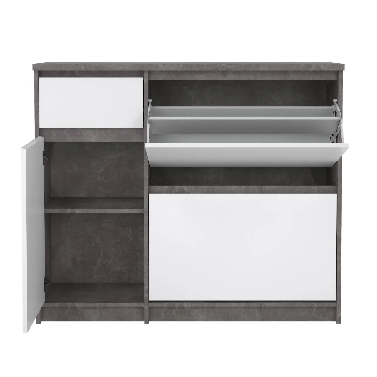 Scarpiere > Dmora Scarpiera 3 ante e 1 cassetto cemento e bianca lucida 108x92h cm - Todd Bianco Lucido, Grigio Cemento