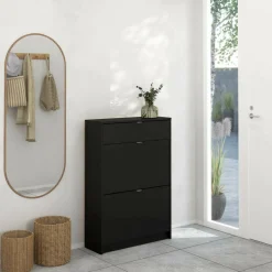 Scarpiera 2 ante e 1 cassetto nera 70x101h cm - Theophile