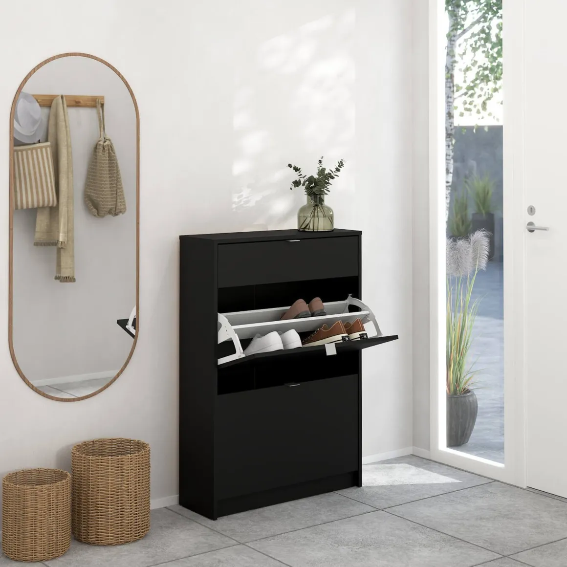 Scarpiera 2 ante e 1 cassetto nera 70x101h cm - Theophile