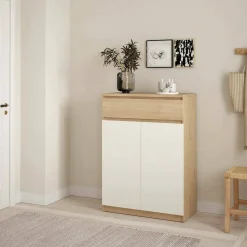Scarpiere > Dmora Scarpiera 2 ante e 1 cassetto rovere e bianca 80x111h cm - Angilops Bianco, Marrone Rovere