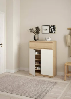Scarpiere > Dmora Scarpiera 2 ante e 1 cassetto rovere e bianca 80x111h cm - Angilops Bianco, Marrone Rovere