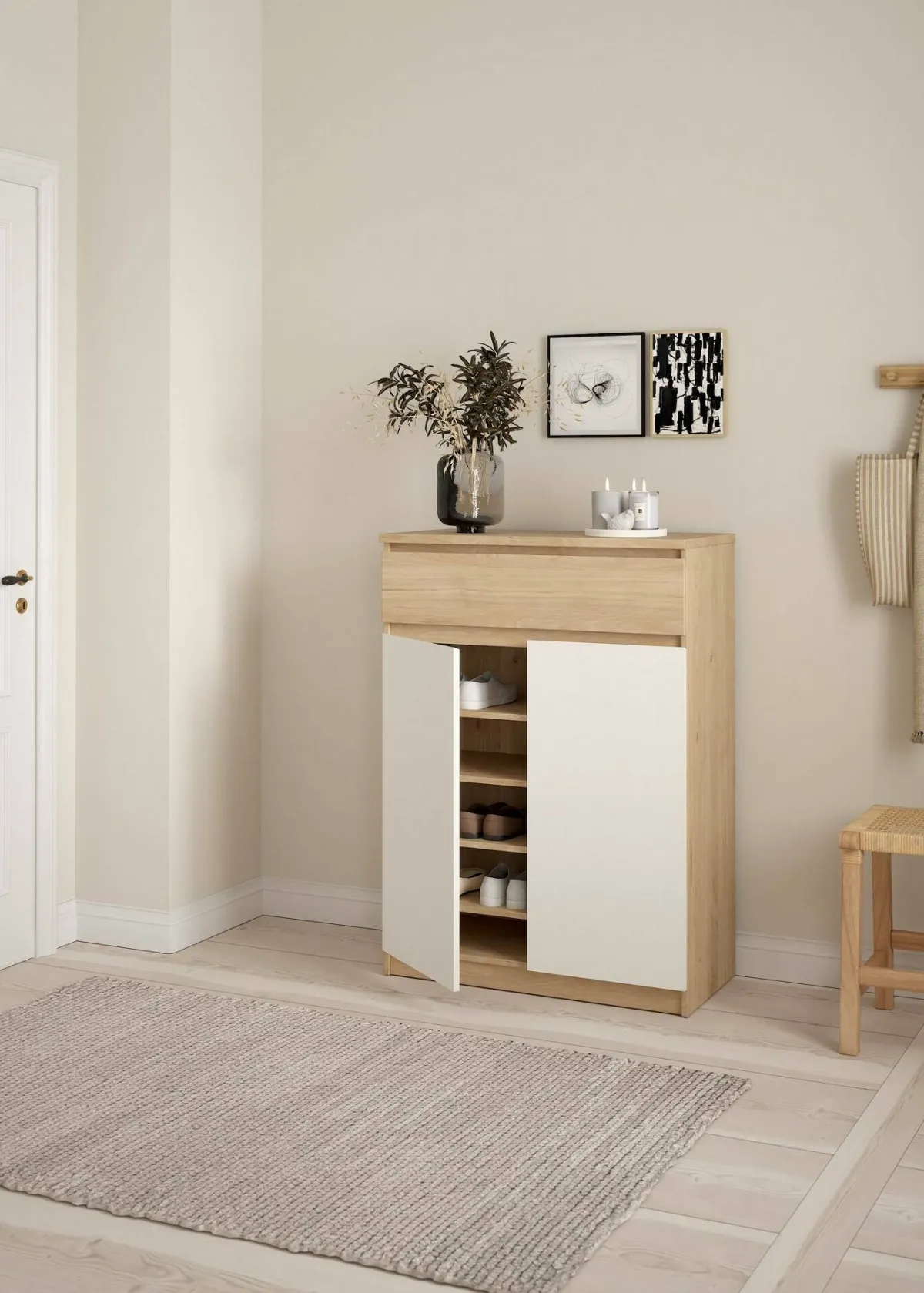 Scarpiere > Dmora Scarpiera 2 ante e 1 cassetto rovere e bianca 80x111h cm - Angilops Bianco, Marrone Rovere
