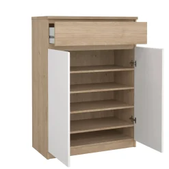 Scarpiere > Dmora Scarpiera 2 ante e 1 cassetto rovere e bianca 80x111h cm - Angilops Bianco, Marrone Rovere