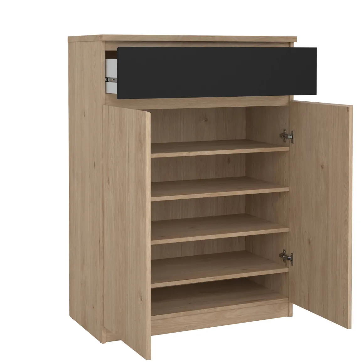Scarpiera 2 ante e 1 cassetto rovere e nera 80x111h cm - Angilops