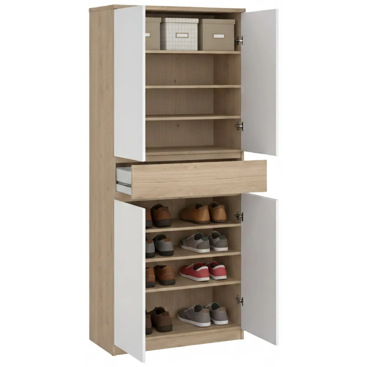 Scarpiere > Dmora Scarpiera 4 ante e 1 cassetto rovere e bianca 80x191h cm - Jangmi Bianco, Marrone Rovere