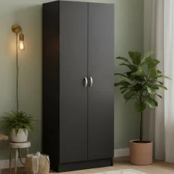 Scarpiera 2 ante nera 69x170h cm con ripiani regolabili - Erinni