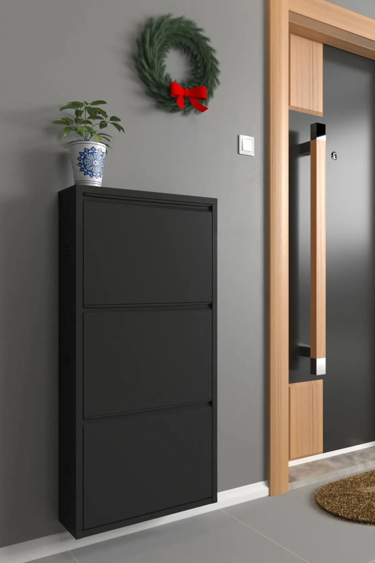 Scarpiere > Dmora Scarpiera 3 ante nera 50x104h cm in metallo - Alexa Nero