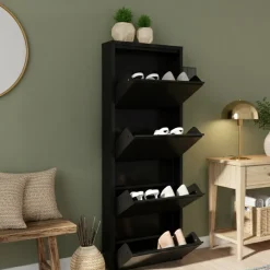 Scarpiera 4 ante nera 50x138h cm in metallo - Axe