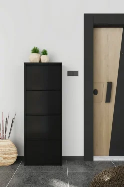 Scarpiera 4 ante nera 50x138h cm in metallo - Axe