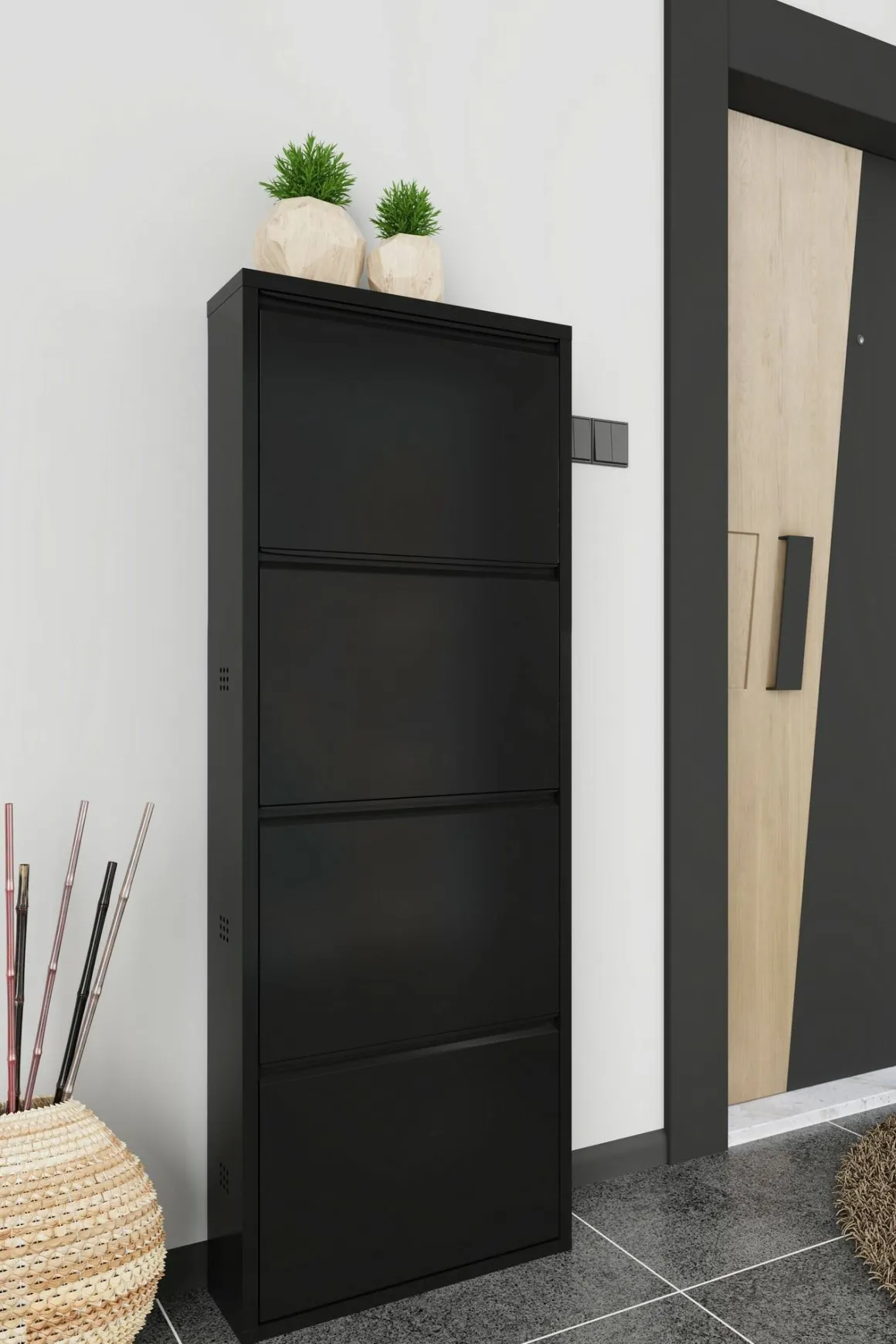 Scarpiera 4 ante nera 50x138h cm in metallo - Axe