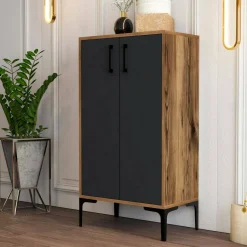 Bagno|Scarpiere > Dmora Scarpiera 2 ante noce e antracite 60x200h cm - Sebastien Nero Antracite, Marrone Noce