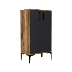 Bagno|Scarpiere > Dmora Scarpiera 2 ante noce e antracite 60x200h cm - Sebastien Nero Antracite, Marrone Noce