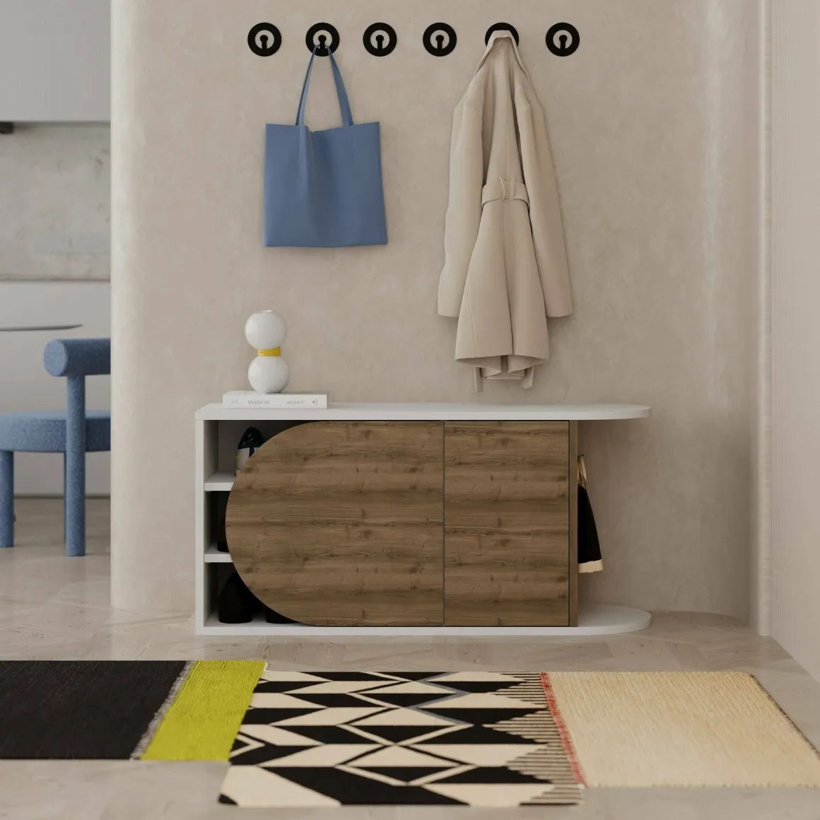 Bagno|Scarpiere > Dmora Scarpiera 2 ante noce e bianca 60x200h cm - Sebastien Bianco, Marrone Noce