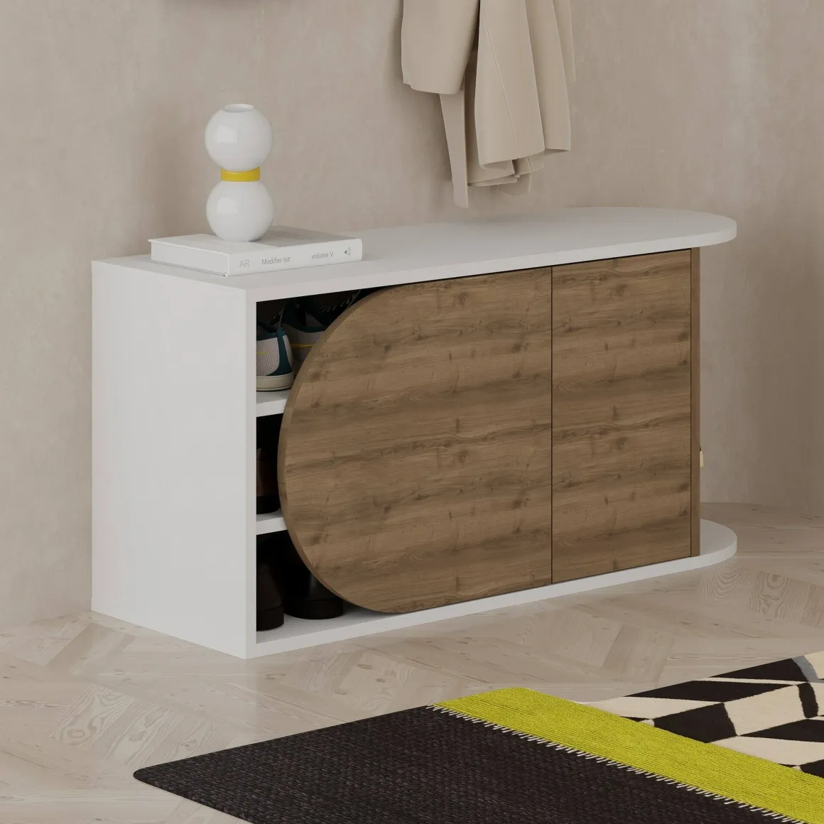 Bagno|Scarpiere > Dmora Scarpiera 2 ante noce e bianca 60x200h cm - Sebastien Bianco, Marrone Noce