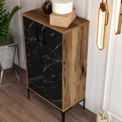 Scarpiere > Dmora Scarpiera 2 ante noce e nera 60x111h cm - Ngerulmud Nero, Marrone Noce