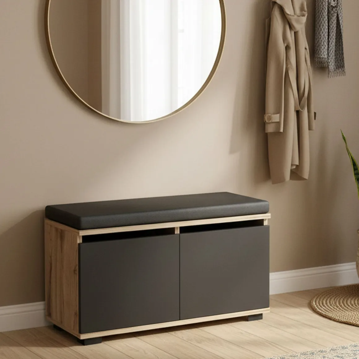Scarpiera 2 ante noce e nera 80x42h cm - Delphin