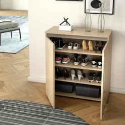 Bagno|Scarpiere > Dmora Scarpiera 2 ante olmo 80x102h cm ripiani regolabili - Astrina Marrone Olmo