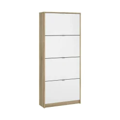 Scarpiere|Lavanderia > Dmora Scarpiera 4 ante quercia e bianca lucida 98x123h cm - Abastract Bianco Lucido, Marrone Quercia