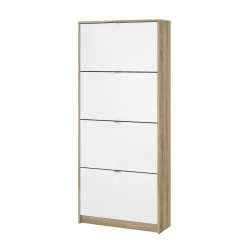 Scarpiere|Lavanderia > Dmora Scarpiera 4 ante quercia e bianca lucida 98x123h cm - Abastract Bianco Lucido, Marrone Quercia