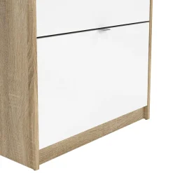 Scarpiere|Lavanderia > Dmora Scarpiera 4 ante quercia e bianca lucida 98x123h cm - Abastract Bianco Lucido, Marrone Quercia