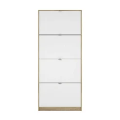 Scarpiere|Lavanderia > Dmora Scarpiera 4 ante quercia e bianca lucida 98x123h cm - Abastract Bianco Lucido, Marrone Quercia