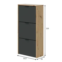 Bagno|Scarpiere > Dmora Scarpiera 3 ante rovere e antracite 54x110h cm - Ponente Nero Antracite, Marrone Rovere