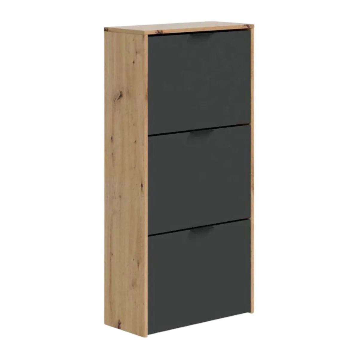 Bagno|Scarpiere > Dmora Scarpiera 3 ante rovere e antracite 54x110h cm - Ponente Nero Antracite, Marrone Rovere