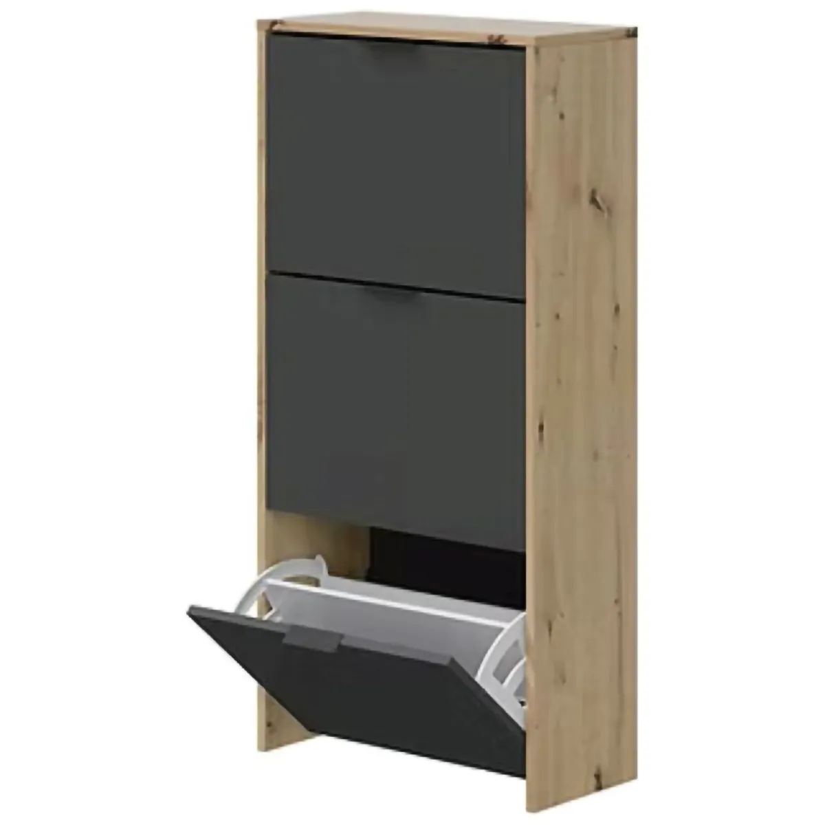 Bagno|Scarpiere > Dmora Scarpiera 3 ante rovere e antracite 54x110h cm - Ponente Nero Antracite, Marrone Rovere