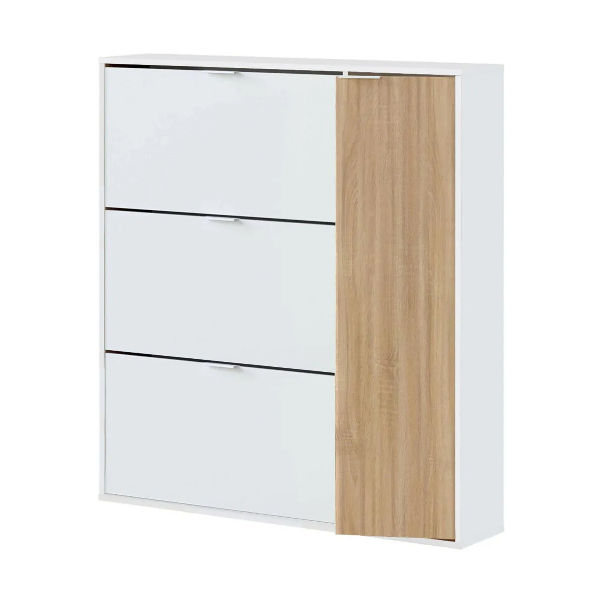 Bagno|Scarpiere > Dmora Scarpiera 4 ante rovere e bianca lucida 105x112h cm - Angor Bianco Lucido, Marrone Rovere