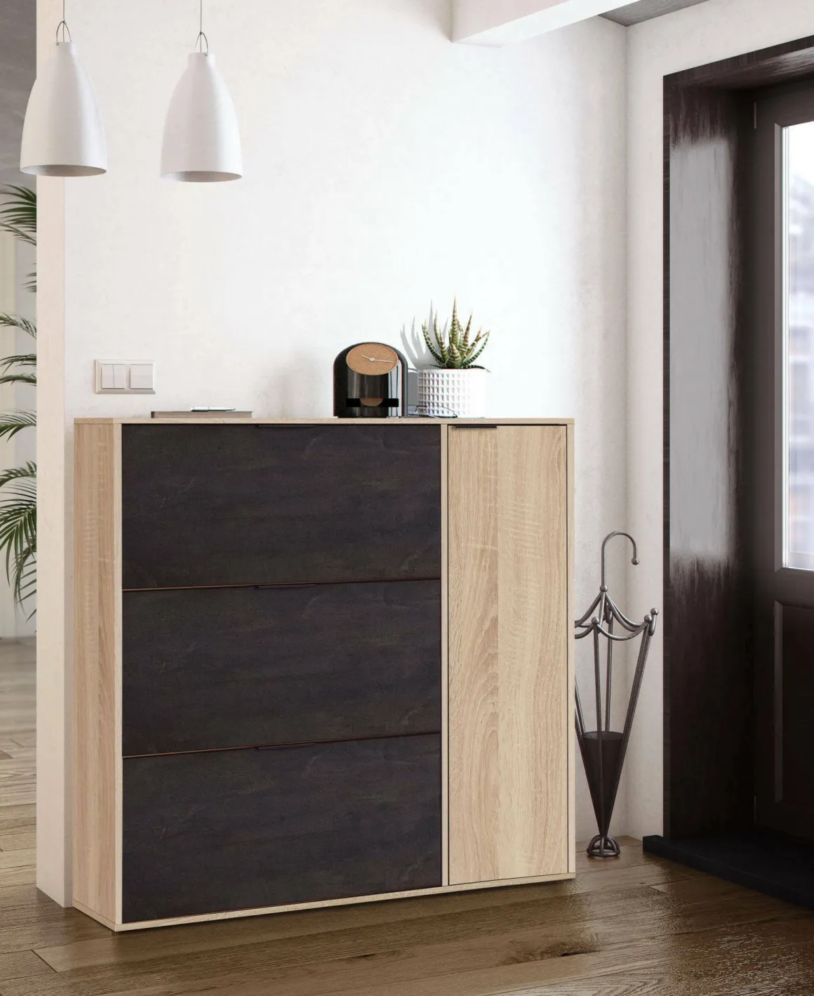 Scarpiera 4 ante rovere e nera 106x115h cm - Ammour