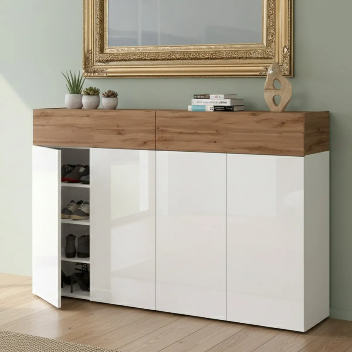 Bagno|Scarpiere > Dmora Scarpiera 6 ante rovere 154x100h cm - Are Marrone Rovere