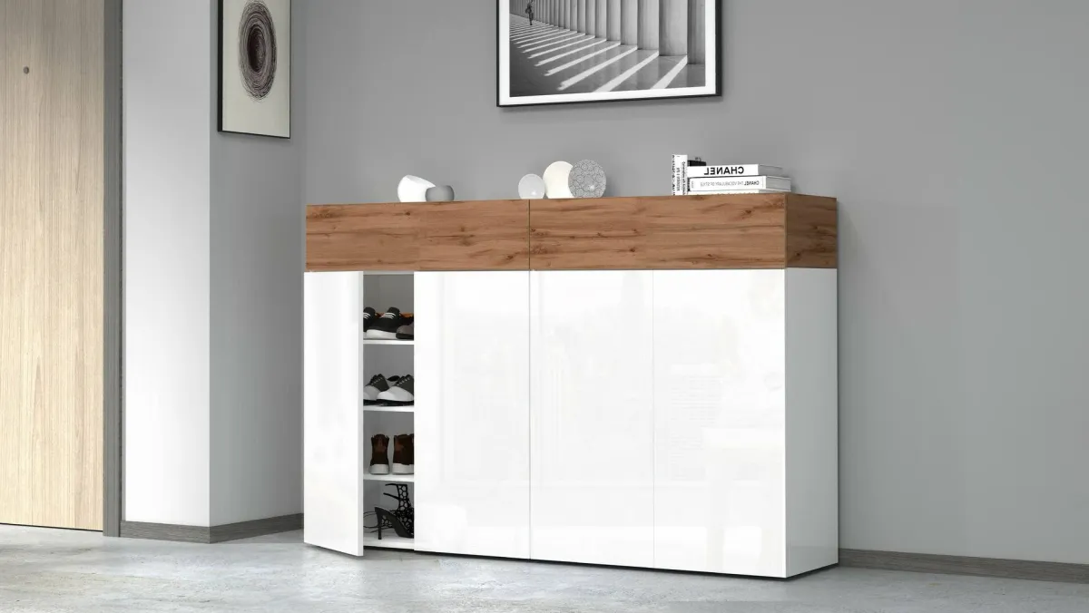 Bagno|Scarpiere > Dmora Scarpiera 6 ante rovere 154x100h cm - Are Marrone Rovere