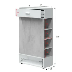 Bagno|Scarpiere > Dmora Scarpiera aperta con 1 cassetto cemento e bianca 67x119h cm - Idea Bianco, Grigio Cemento