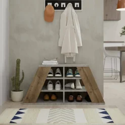 Scarpiere > Dmora Scarpiera aperta quercia e marmo 105x50h cm - Zungri Bianco, Marrone Marmo