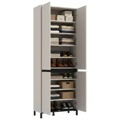 Scarpiera Beige Nero 9 Ripiani 4 Ante 80x40x205.5h cm, Piedini Inclusi - Peligni