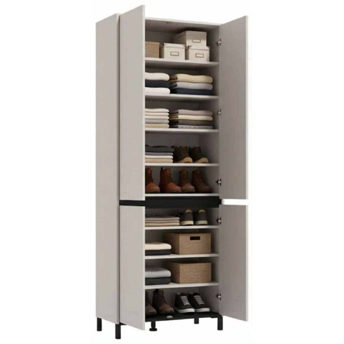 Scarpiera Beige Nero 9 Ripiani 4 Ante 80x40x205.5h cm, Piedini Inclusi - Peligni
