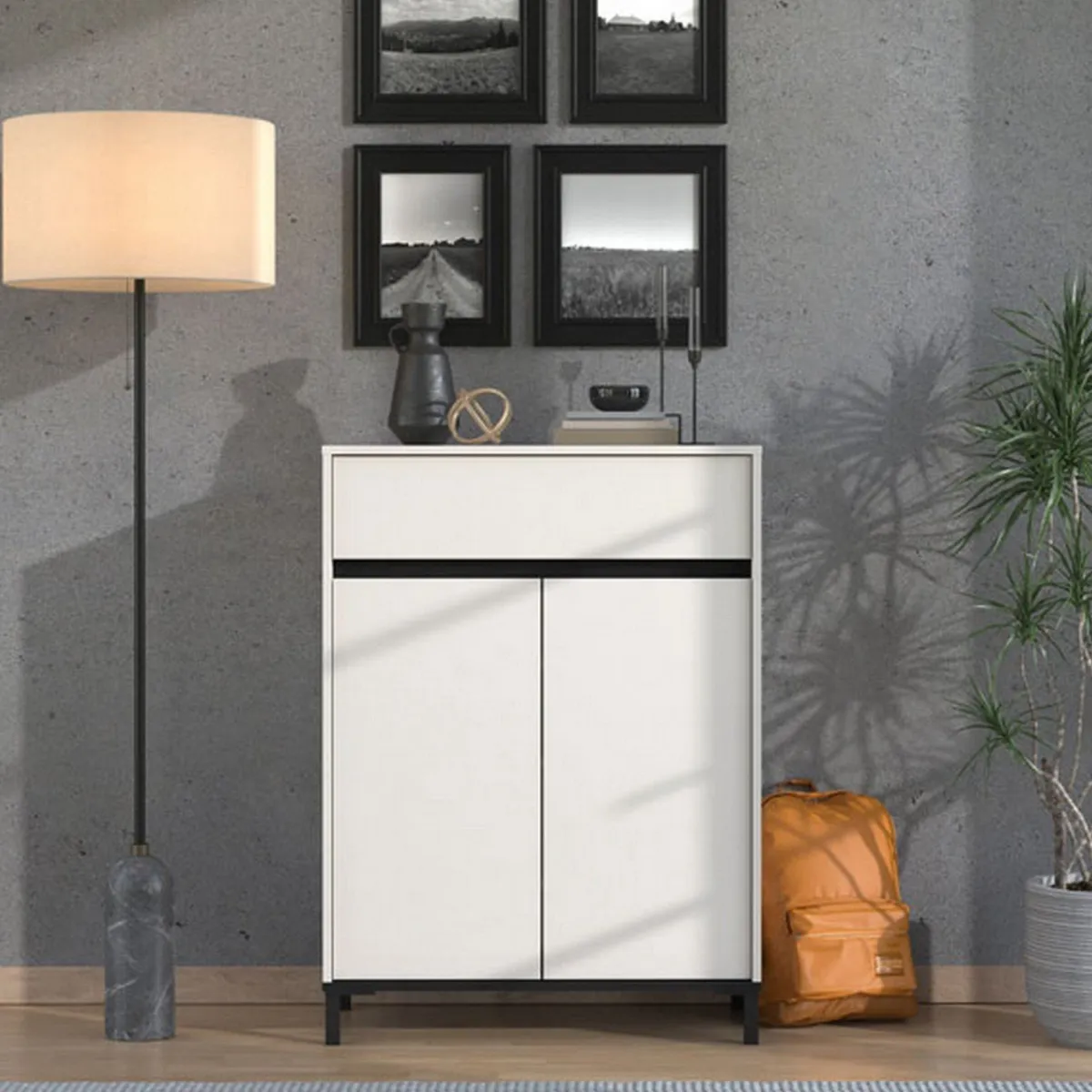 Scarpiere > Dmora Scarpiera Beige Nero un Cassetto 4 Ripiani 80x40x109.5h cm, 2 Ante - Ilarione Nero, Beige