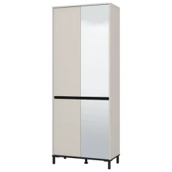 Scarpiera Beige Rovere Nodi Nero 9 Ripiani con Specchio 80x40x205.5h cm, 4 Ante - Scansano