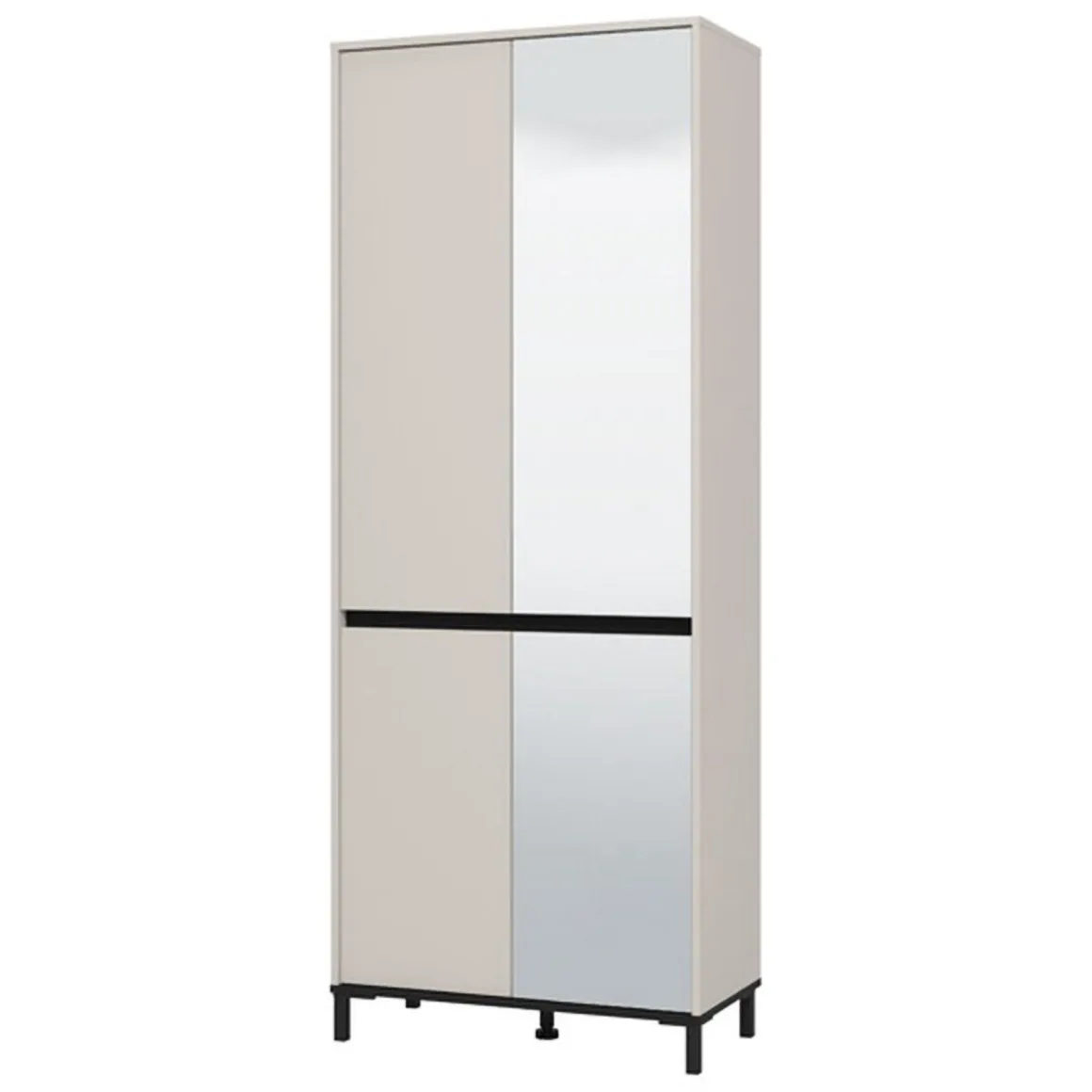 Scarpiera Beige Rovere Nodi Nero 9 Ripiani con Specchio 80x40x205.5h cm, 4 Ante - Scansano