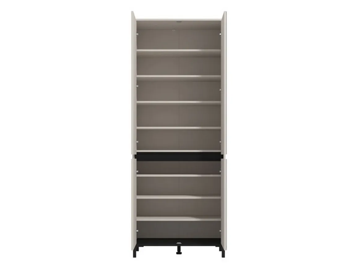 Scarpiera Beige Rovere Nodi Nero 9 Ripiani con Specchio 80x40x205.5h cm, 4 Ante - Scansano