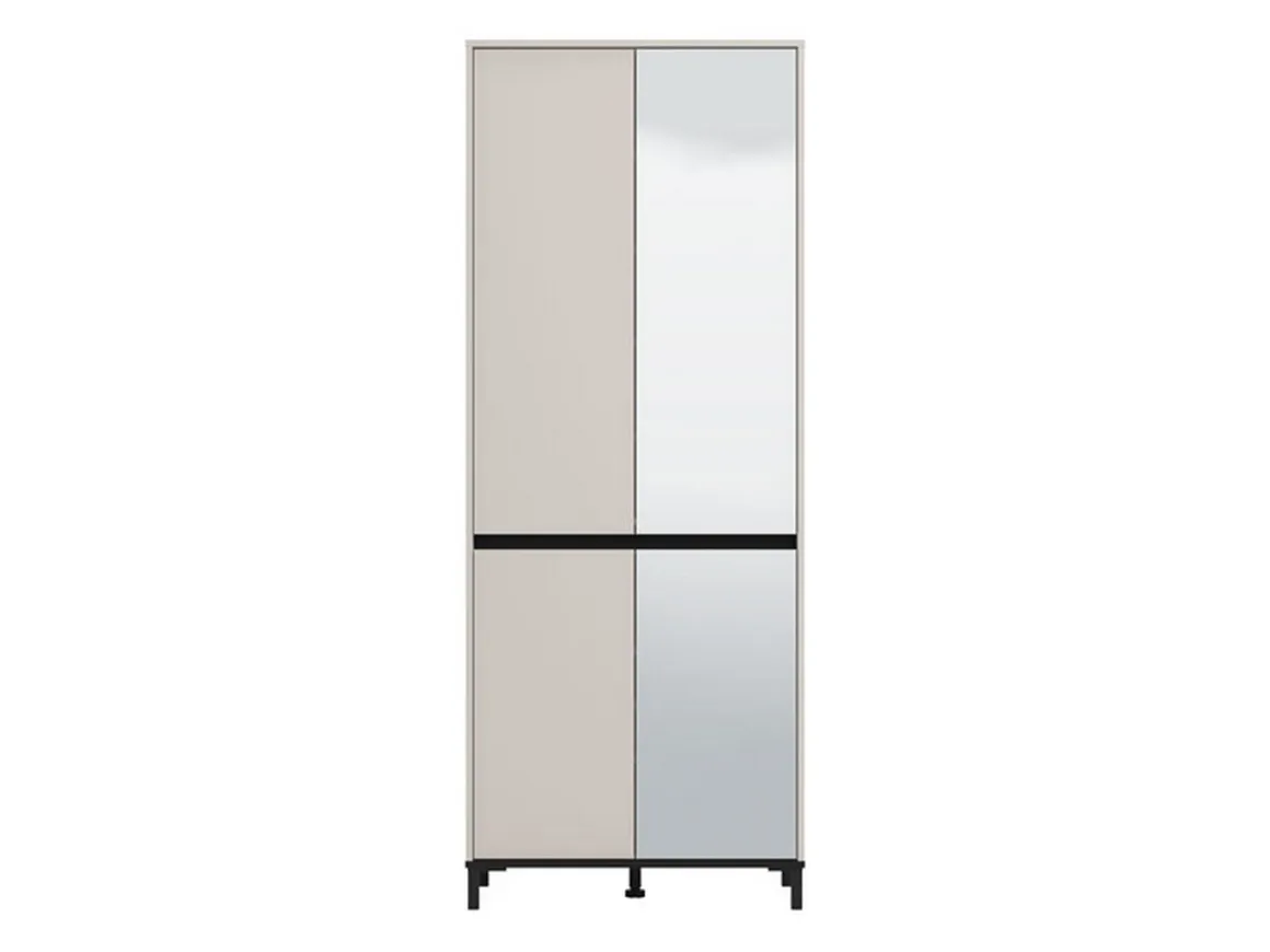 Scarpiera Beige Rovere Nodi Nero 9 Ripiani con Specchio 80x40x205.5h cm, 4 Ante - Scansano