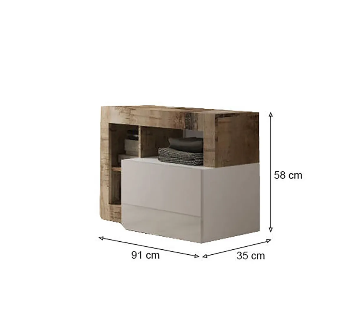 Scarpiere > Dmora Scarpiera bianca lucida e acacia 91x58h cm - Adonide Marrone Acacia, Bianco Lucido