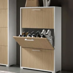 Scarpiere > Dmora Scarpiera Bianco Beige un Ripiano 24 Paia 67x28x147h cm, 4 Vani - Pienza Beige, Bianco