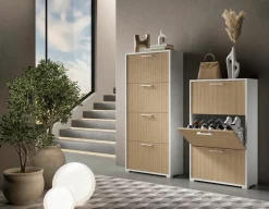Scarpiere > Dmora Scarpiera Bianco Beige un Ripiano 24 Paia 67x28x147h cm, 4 Vani - Pienza Beige, Bianco