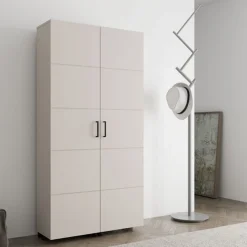 Scarpiere > Dmora Scarpiera Bianco Crema Nero 15 Ripiani 2 Ante 92x33x185h cm, Ante con Doppia Capienza, Apertura con Ruote - Bled Nero, Bianco Crema