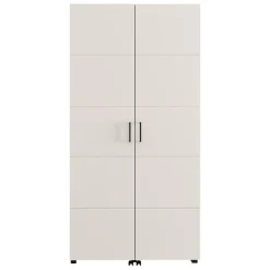 Scarpiere > Dmora Scarpiera Bianco Crema Nero 15 Ripiani 2 Ante 92x33x185h cm, Ante con Doppia Capienza, Apertura con Ruote - Bled Nero, Bianco Crema
