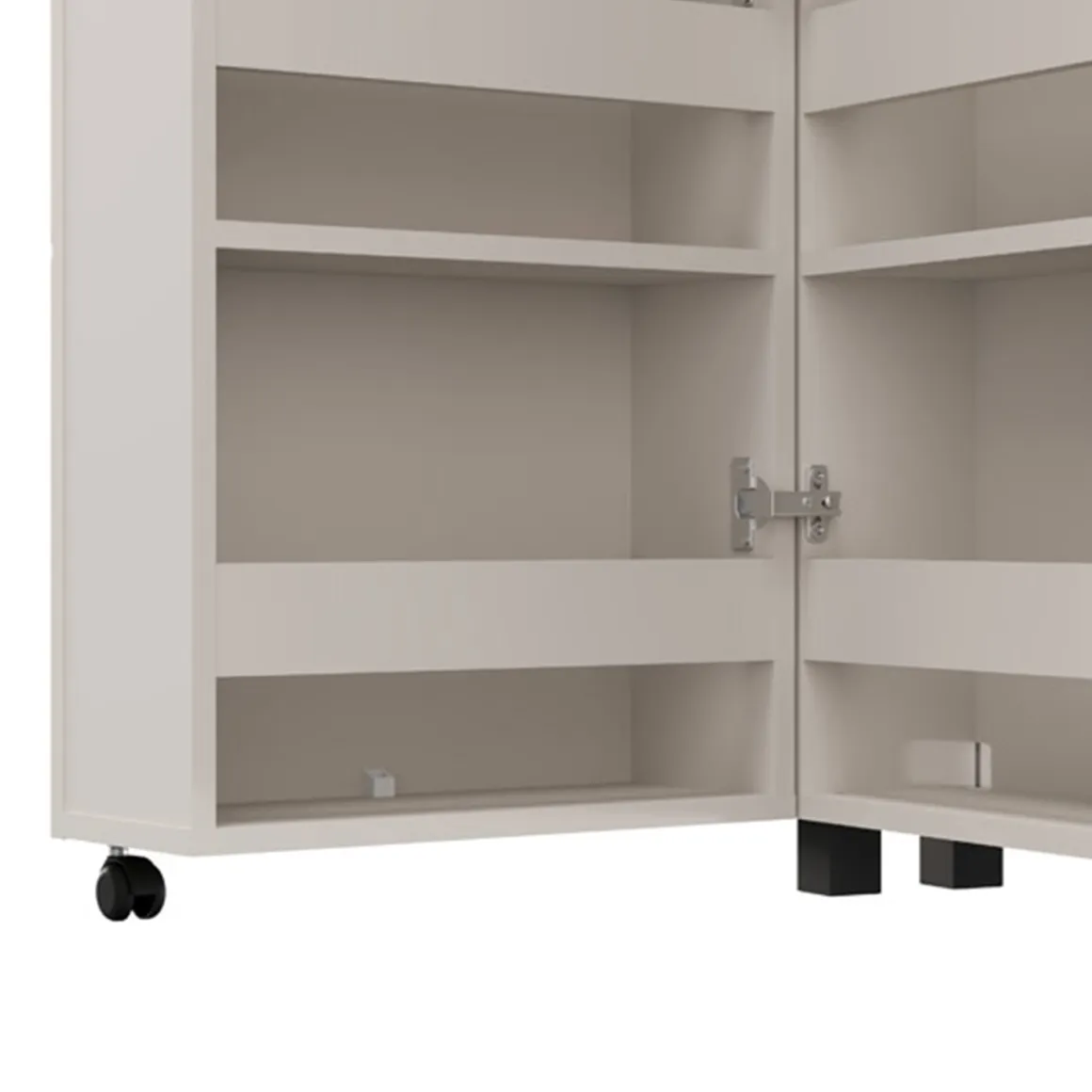 Scarpiera Bianco Crema 10 Ripiani Un'anta 46x33x185h cm, Ante con Doppia Capienza, Apertura con Ruote - Visby