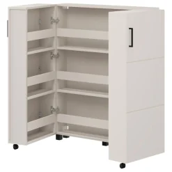 Scarpiera Bianco Crema 9 Ripiani 2 Ante 92x33x113h cm, Ante con Doppia Capienza, Apertura con Ruote - Ystad